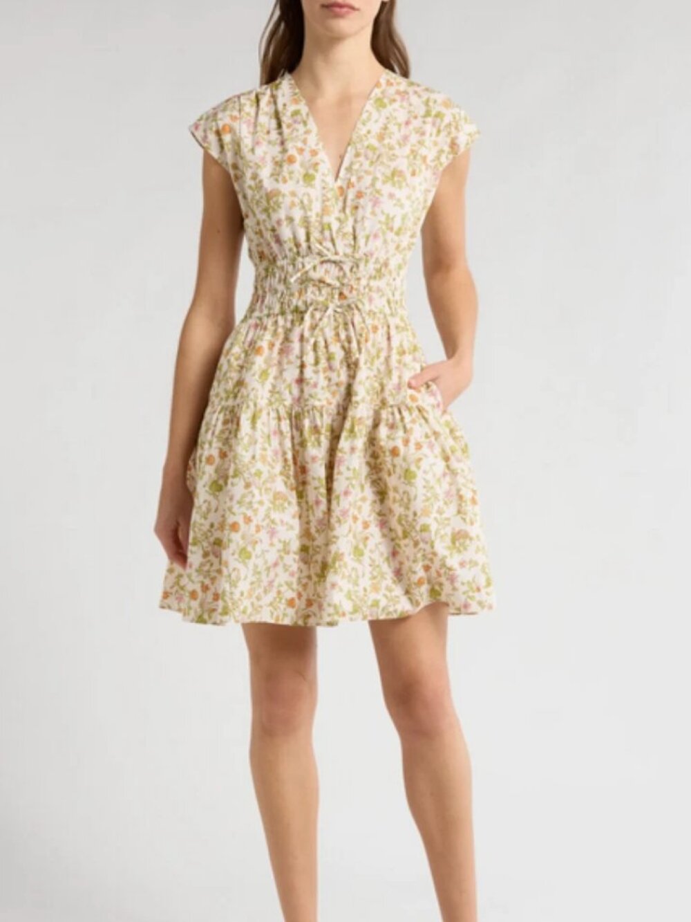 Derek Lam 10 Crosby Tora Floral Dress with pockets Shirred Waist size 6